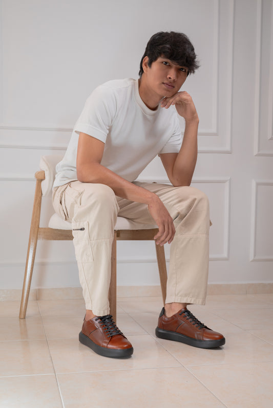 TENIS EN CUERO PARA HOMBRE | RF : ASTORIA - MIEL X NEGRO  -3220