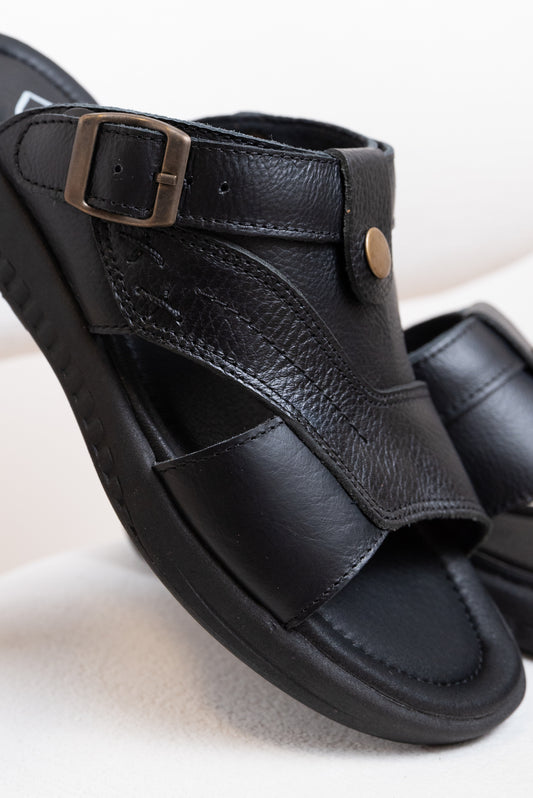 SANDALIA EN CUERO PARA HOMBRE |REF:BIZARRO ZAHEN -NEGRA