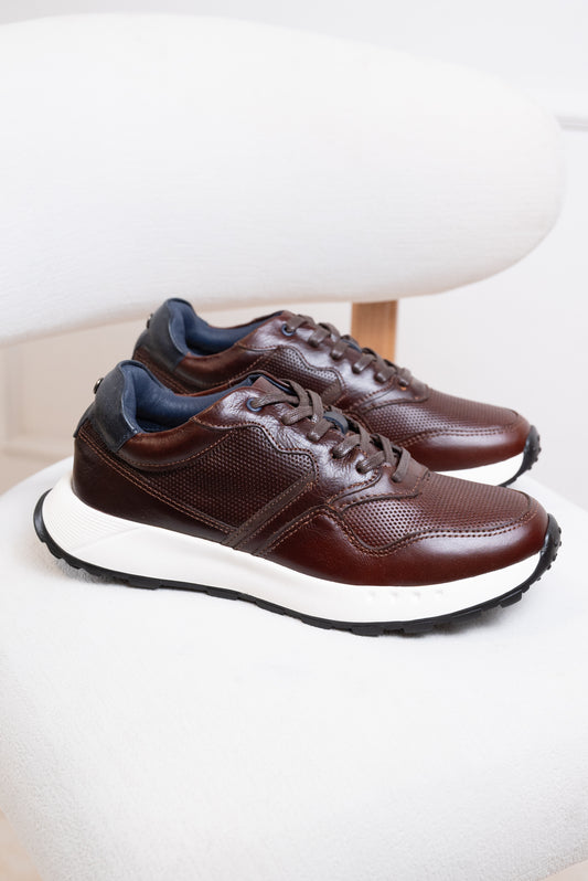 TENIS EN CUERO PARA HOMBRE | ESTETIK - COLOR: COÑAC