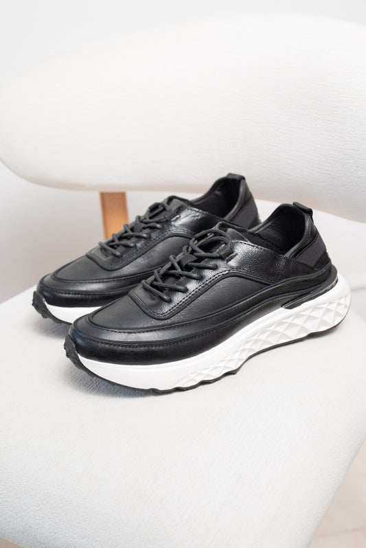 TENIS EN CUERO PARA HOMBRE  | RF : 3309 - NEGRO