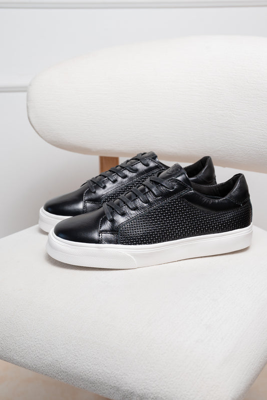 TENIS EN CUERO PARA HOMBRE  | RF : 602 -NEGRO