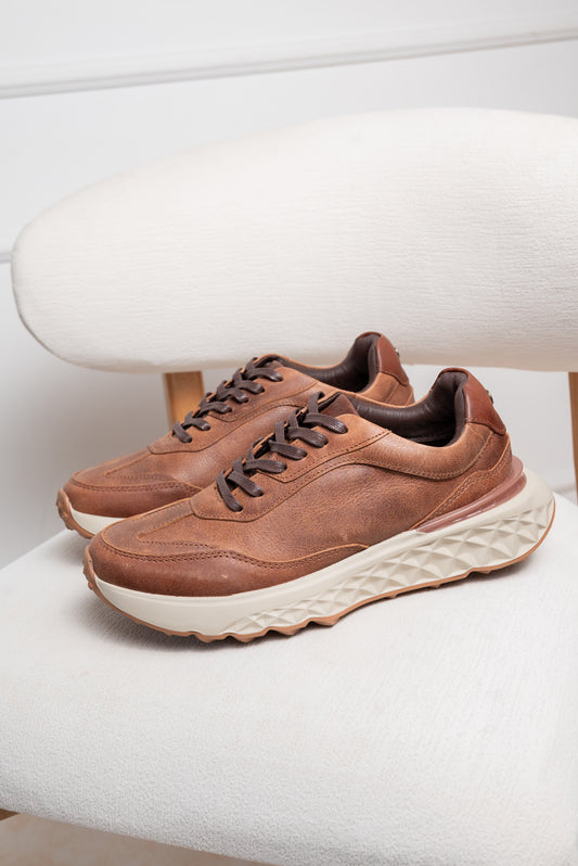 TENIS EN CUERO PARA HOMBRE  | RF : 3322  CREMA