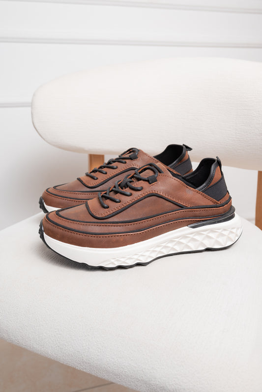 TENIS EN CUERO PARA HOMBRE  | RF : 3309 - COÑAC