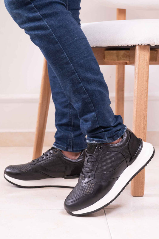 TENIS PARA HOMBRE EN CUERO NEGRO | RF: ELITE-NEGRO
