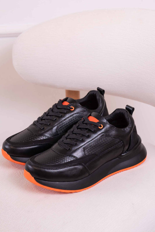 TENIS PARA HOMBRE EN CUERO|BIZARRO DOMINIO-NEGRO NARANJA |RF : 3205