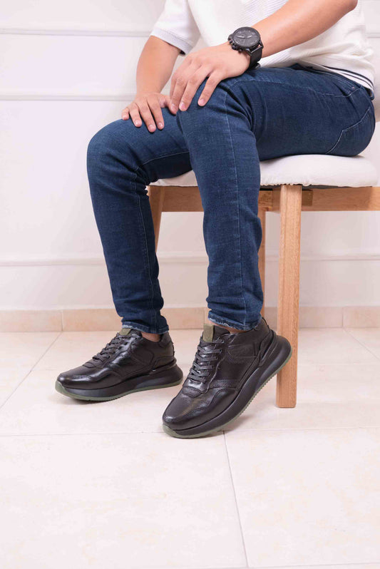 TENIS EN CUERO PARA HOMBRE | RF:LUX-NEGRO - 3255