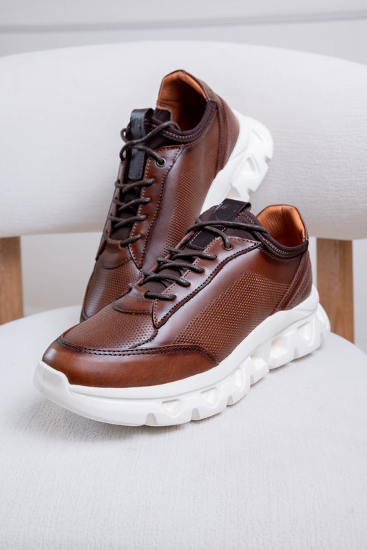 TENIS EN CUERO PARA HOMBRE RF: 402 -COÑAC