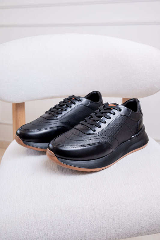 TENIS EN CUERO PARA HOMBRE RF: T-07 NEGRO